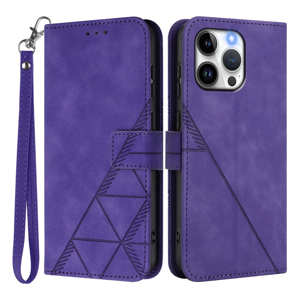 For iPhone 15 Pro Max Leather Case with Hand Strap Wallet Stand Phone Cover - Purple