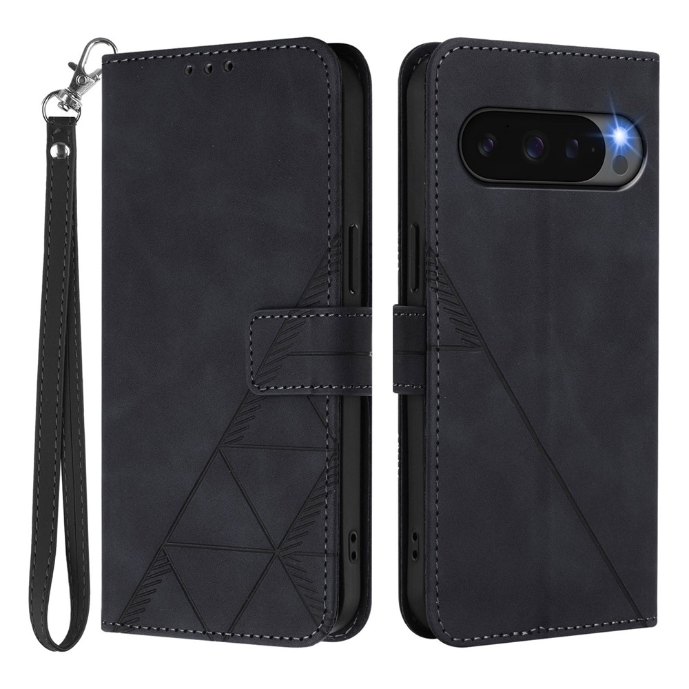 For Google Pixel 10 Pro / 10 / 9 Pro / 9 Leather Case with Hand Strap Wallet Stand Phone Cover - Black