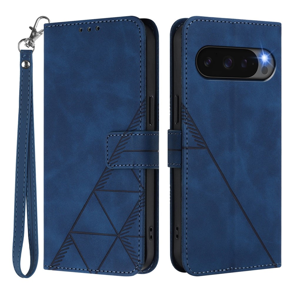 For Google Pixel 10 Pro / 10 / 9 Pro / 9 Leather Case with Hand Strap Wallet Stand Phone Cover - Sapphire
