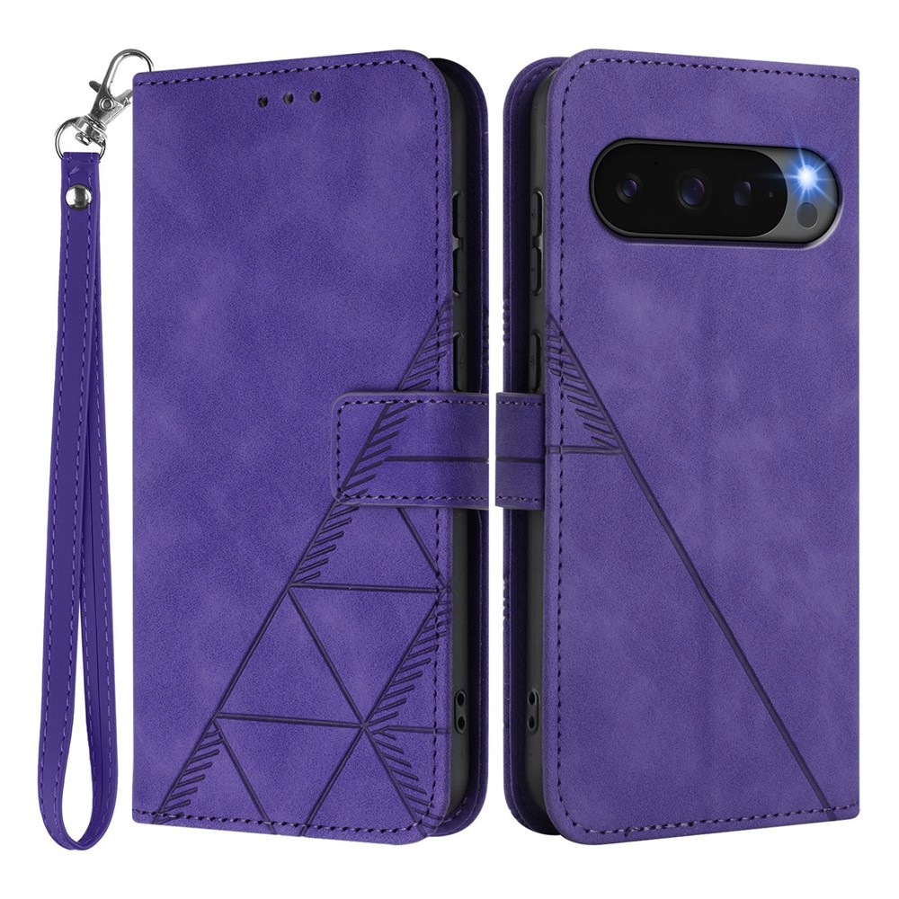For Google Pixel 10 Pro / 10 / 9 Pro / 9 Leather Case with Hand Strap Wallet Stand Phone Cover - Purple