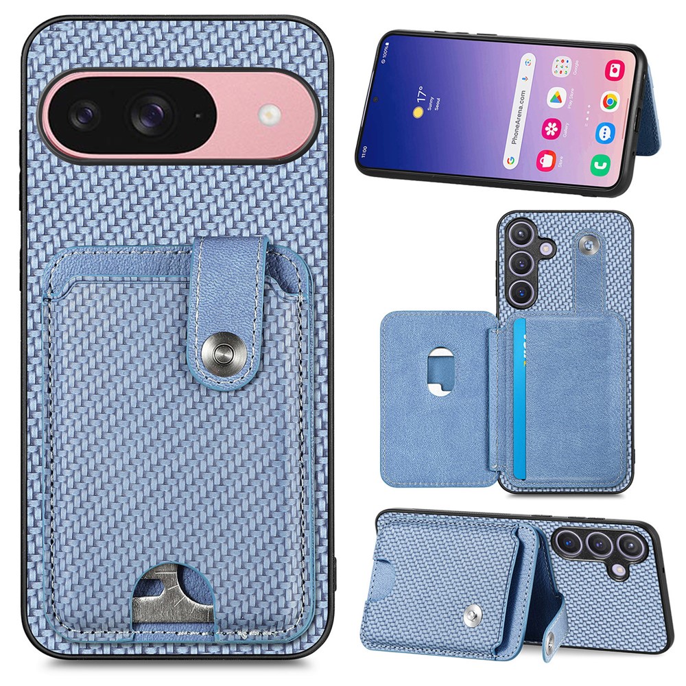 For Google Pixel 9 Pro / Google Pixel 10 / Google Pixel 10 Pro / Google Pixel 9 Case Card Slots Kickstand Phone Back Cover with Card Tool - Blue