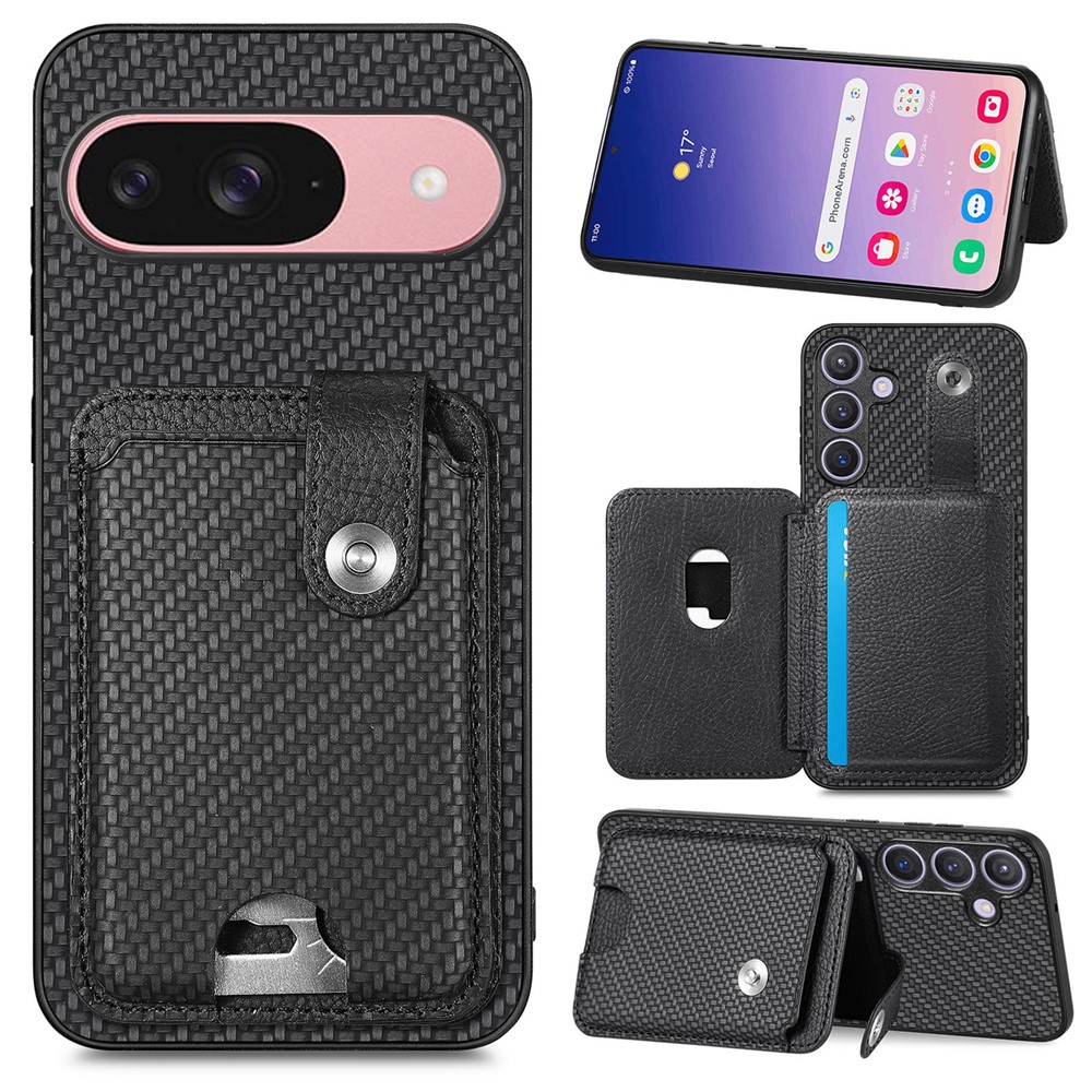 For Google Pixel 9 Pro / Google Pixel 10 / Google Pixel 10 Pro / Google Pixel 9 Case Card Slots Kickstand Phone Back Cover with Card Tool - Black