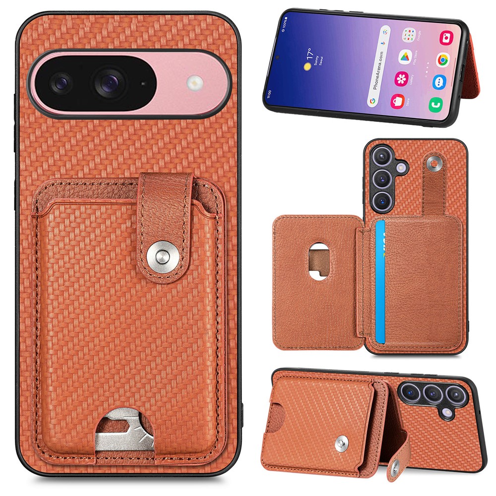 For Google Pixel 9 Pro / Google Pixel 10 / Google Pixel 10 Pro / Google Pixel 9 Case Card Slots Kickstand Phone Back Cover with Card Tool - Brown