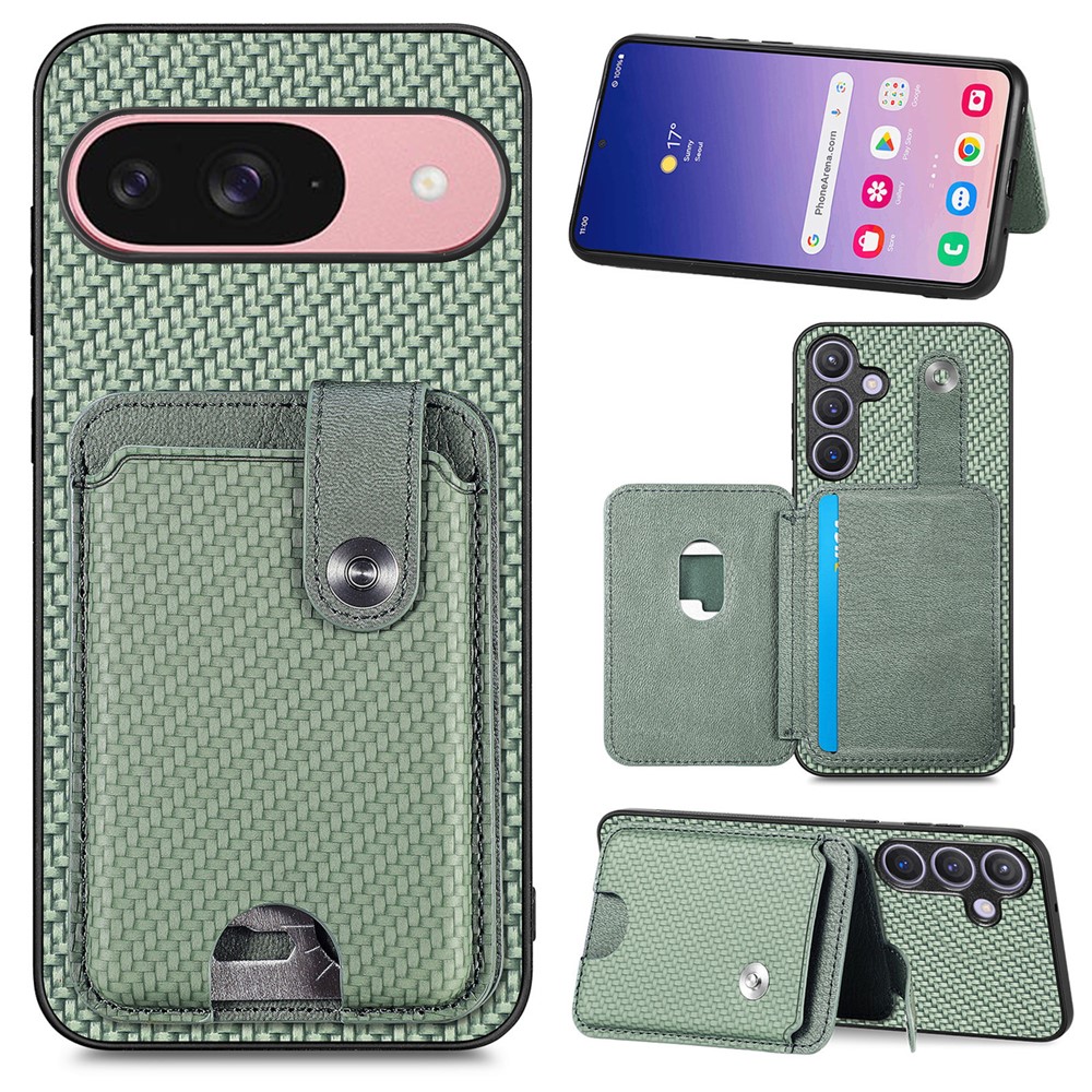 For Google Pixel 9 Pro / Google Pixel 10 / Google Pixel 10 Pro / Google Pixel 9 Case Card Slots Kickstand Phone Back Cover with Card Tool - Green