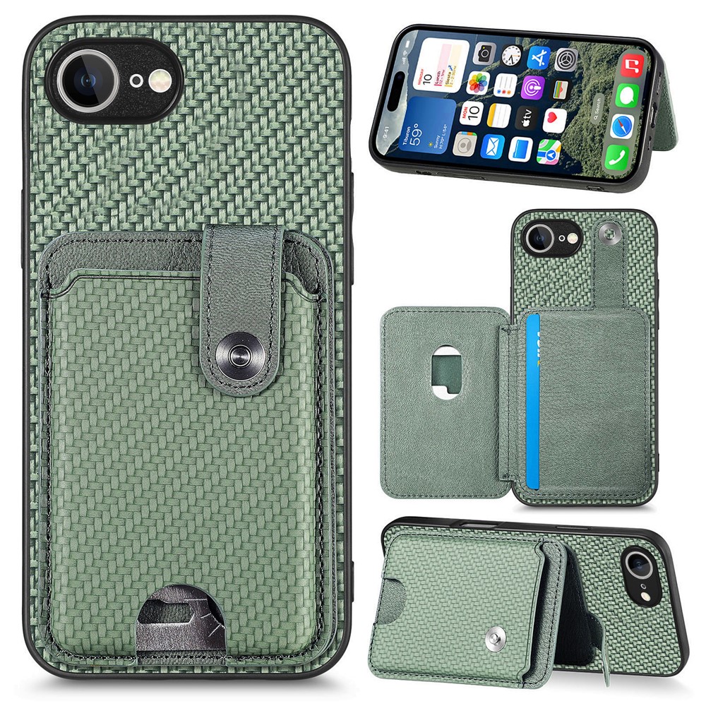 For iPhone 16e Case Card Slots Kickstand Phone Back Cover with Card Tool - Green