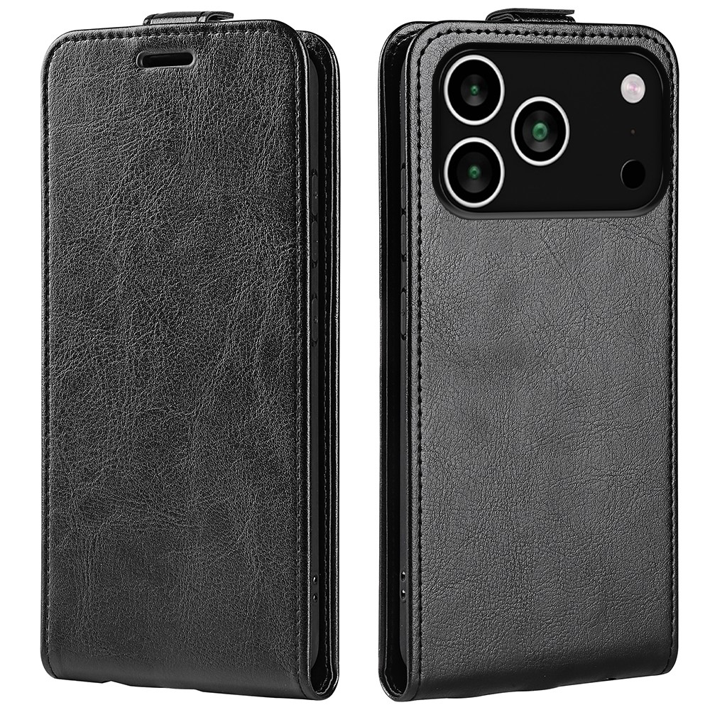 For iPhone 17 Pro Case with Card Slots Vertical Flip Leather Phone Cover - Black