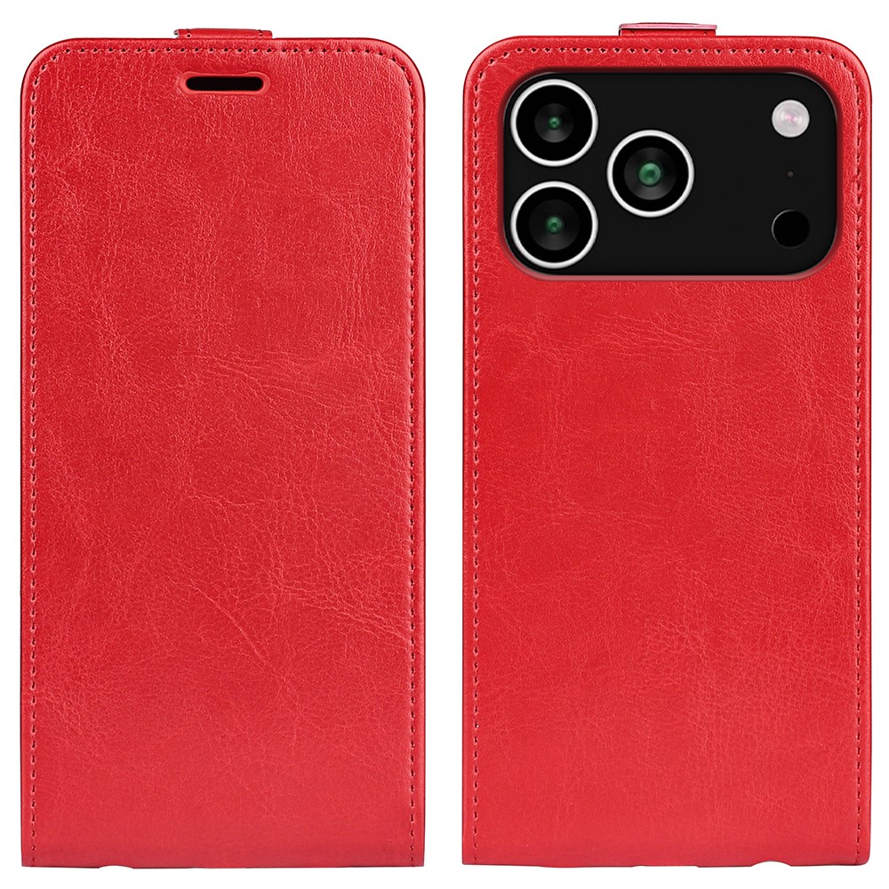 For iPhone 17 Pro Case with Card Slots Vertical Flip Leather Phone Cover - Red