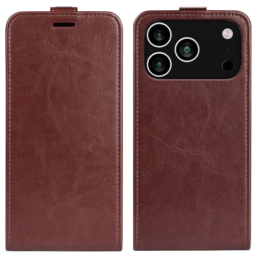 For iPhone 17 Pro Case with Card Slots Vertical Flip Leather Phone Cover - Brown