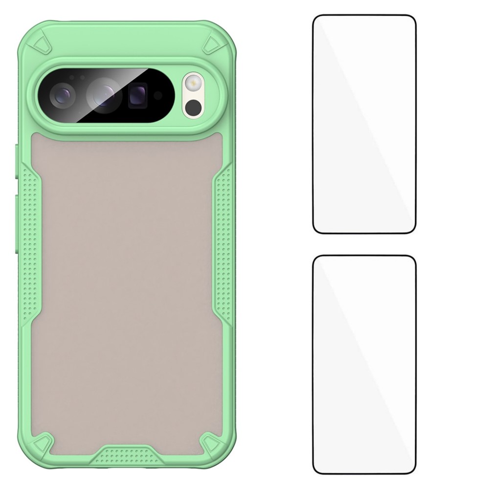 For Google Pixel 10 Pro XL Back Cover WANLONFENG MFFJ2 Series TPU + Acrylic Phone Case with 2PCS Tempered Glass - Green