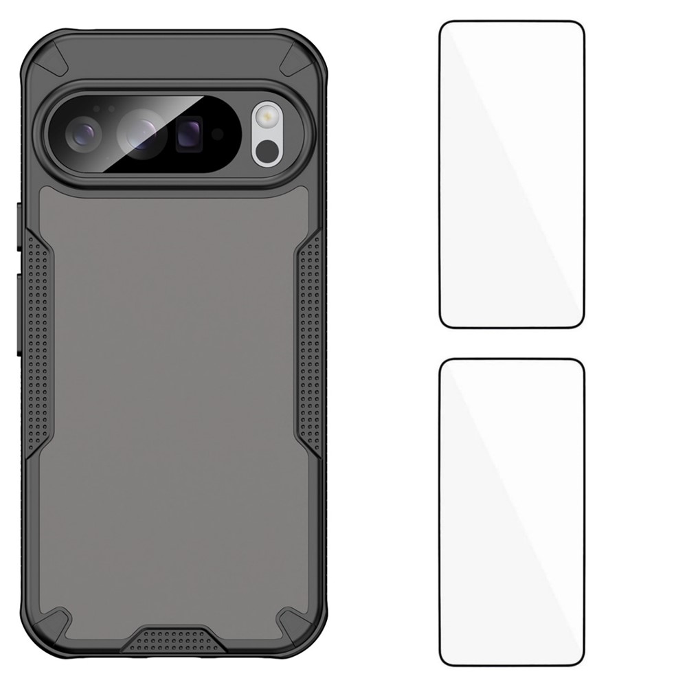 For Google Pixel 10 Pro XL Back Cover WANLONFENG MFFJ2 Series TPU + Acrylic Phone Case with 2PCS Tempered Glass - Black