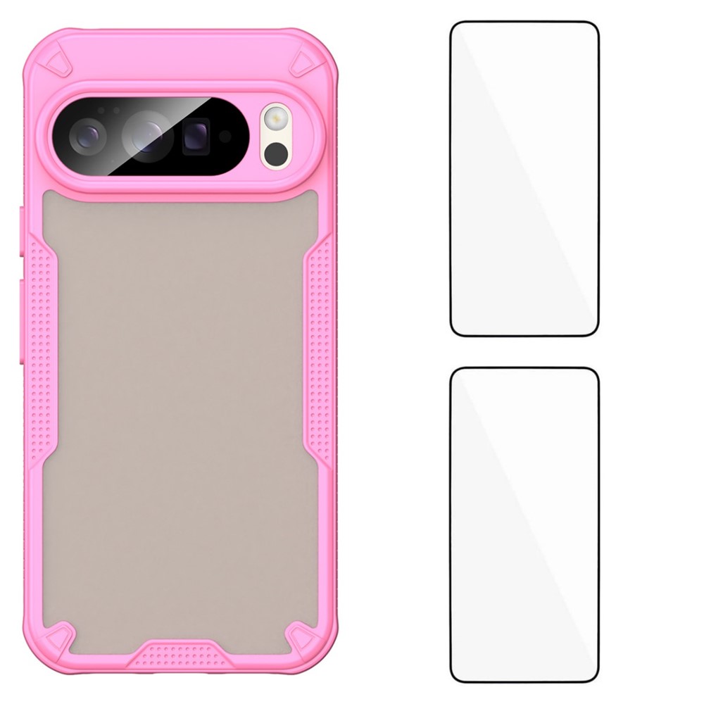 For Google Pixel 10 Pro XL Back Cover WANLONFENG MFFJ2 Series TPU + Acrylic Phone Case with 2PCS Tempered Glass - Pink