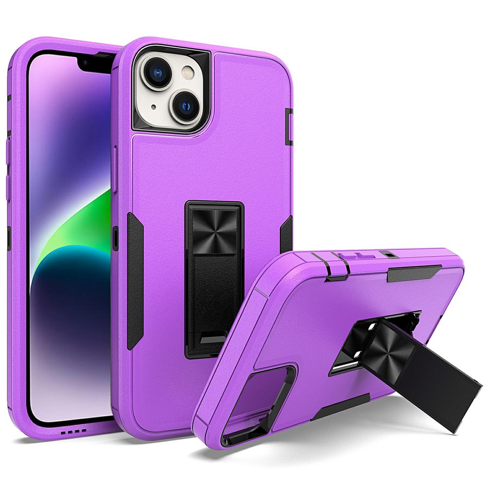 Bulk Purchasing For iPhone 15 Shockproof Case TPU PC Kickstand Phone Cover Support Magnetic Car Mount - Purple / Black