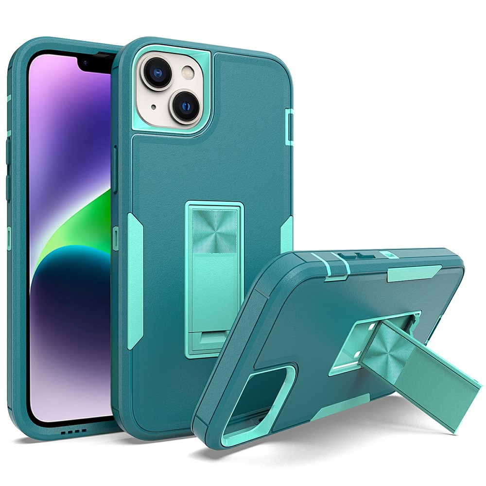 Bulk Purchasing For iPhone 15 Shockproof Case TPU PC Kickstand Phone Cover Support Magnetic Car Mount - Lake Blue / Blue-Green