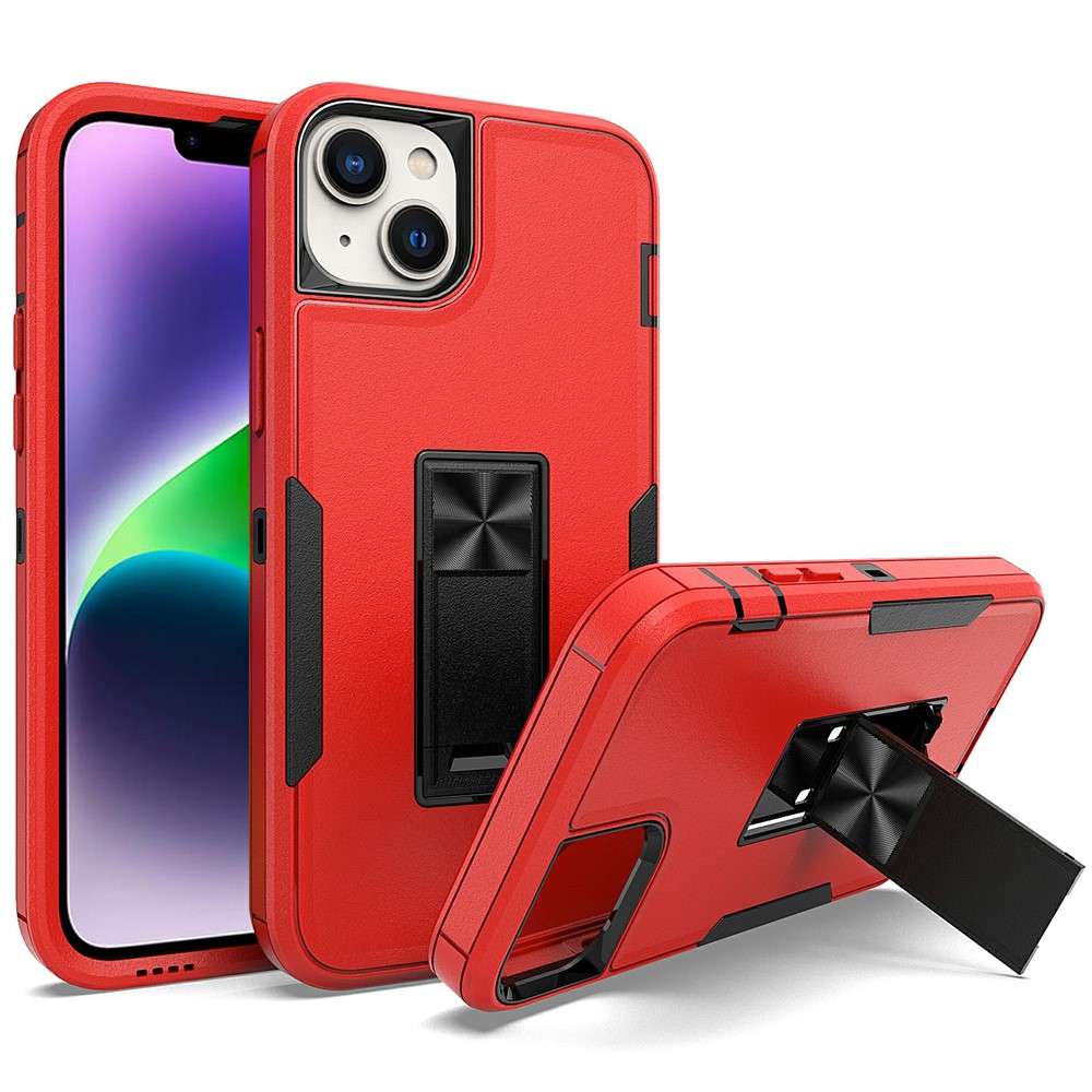 Bulk Purchasing For iPhone 15 Shockproof Case TPU PC Kickstand Phone Cover Support Magnetic Car Mount - Red / Black