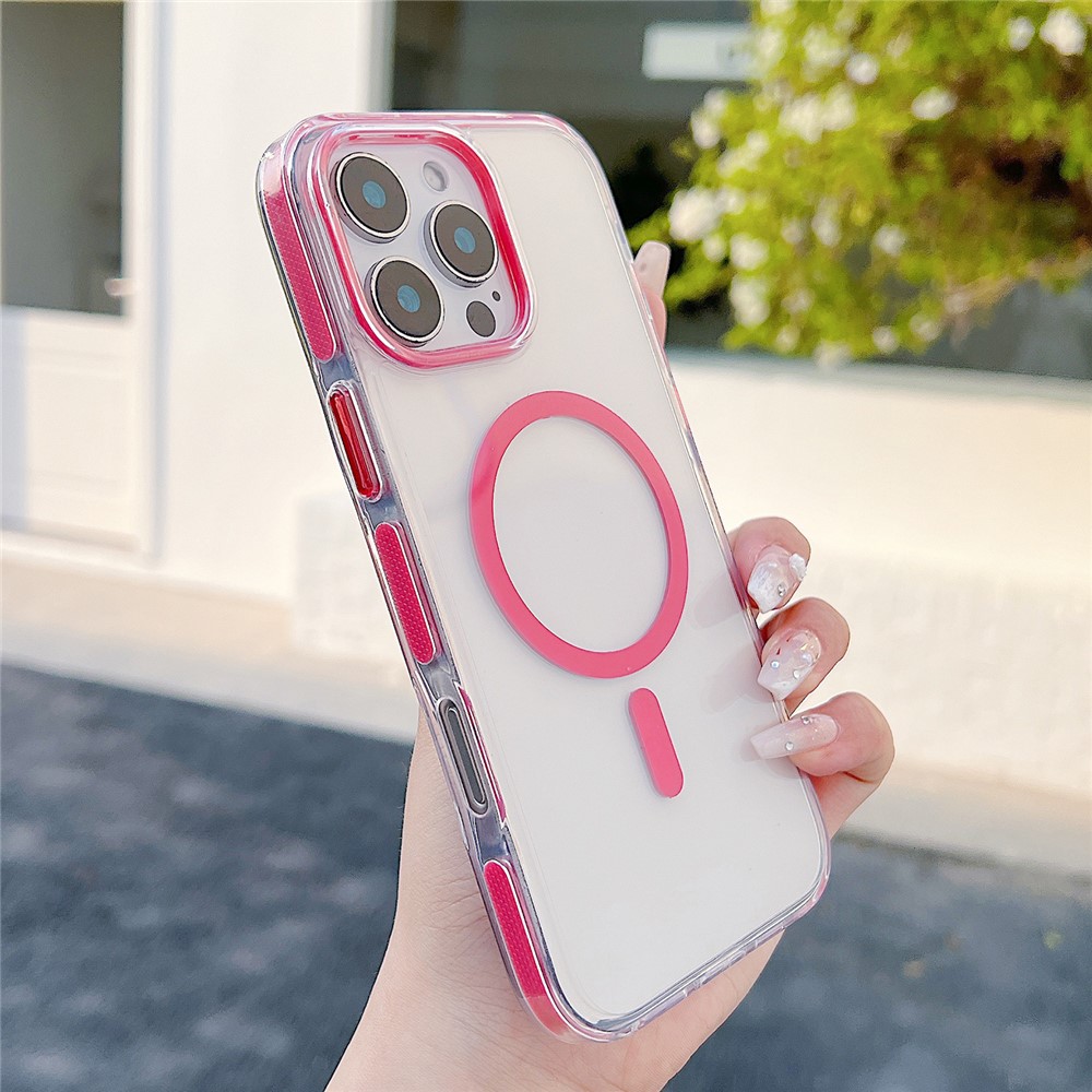 For iPhone 16 Pro Max Magnetic Case Compatible with MagSafe Clear TPU Phone Back Cover - Red