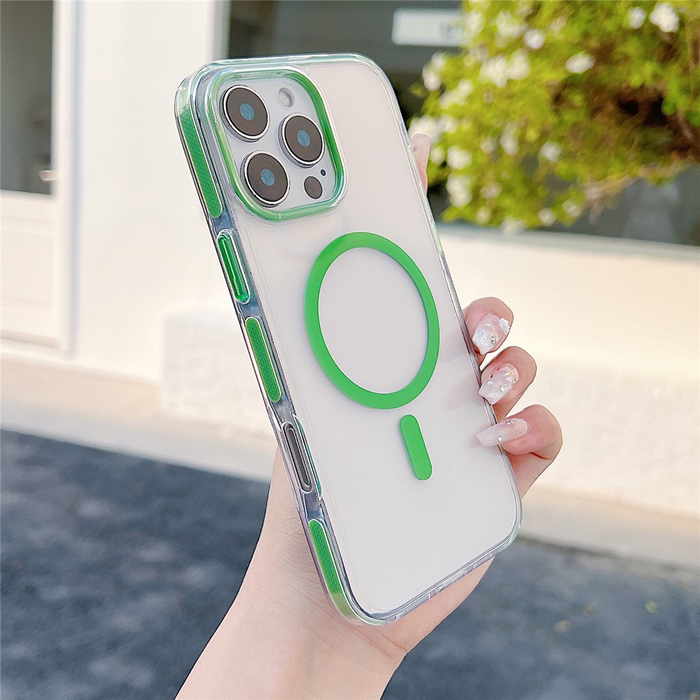 For iPhone 16 Pro Max Magnetic Case Compatible with MagSafe Clear TPU Phone Back Cover - Green