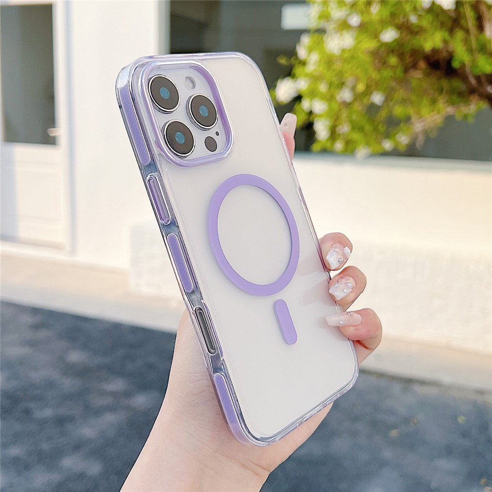 For iPhone 16 Pro Max Magnetic Case Compatible with MagSafe Clear TPU Phone Back Cover - Purple