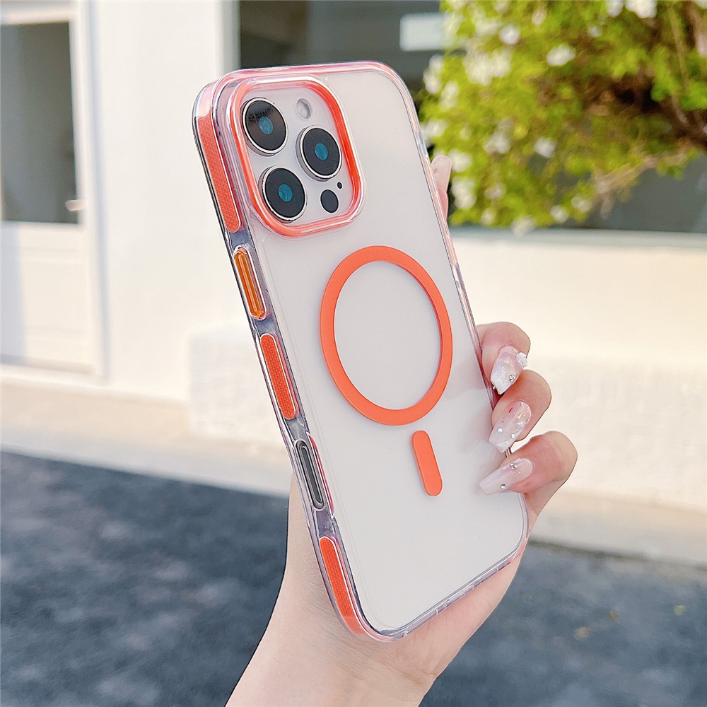 For iPhone 16 Pro Max Magnetic Case Compatible with MagSafe Clear TPU Phone Back Cover - Orange