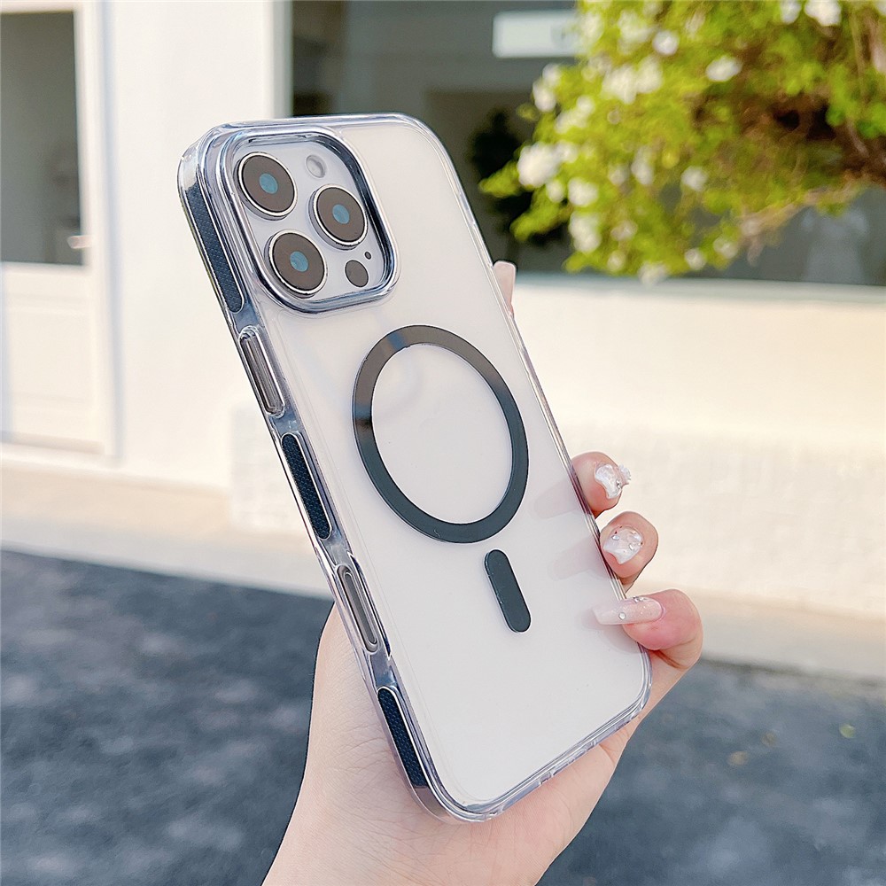 For iPhone 16 Pro Max Magnetic Case Compatible with MagSafe Clear TPU Phone Back Cover - Black