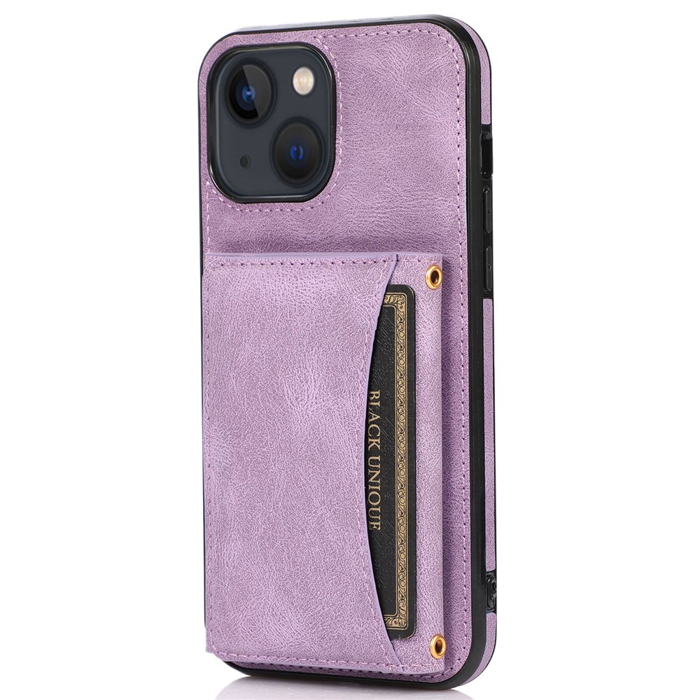 For iPhone 15 Phone Case Tri-Fold Wallet Kickstand PU Leather + TPU Back Cover - Purple
