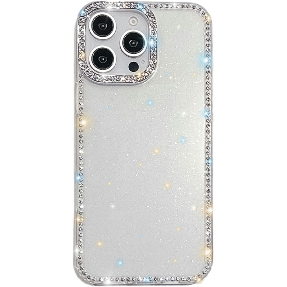 For iPhone 14 Pro Case Rhinestone Edge Glitter Back TPU + PC IMD Phone Cover - Glitter Transparent