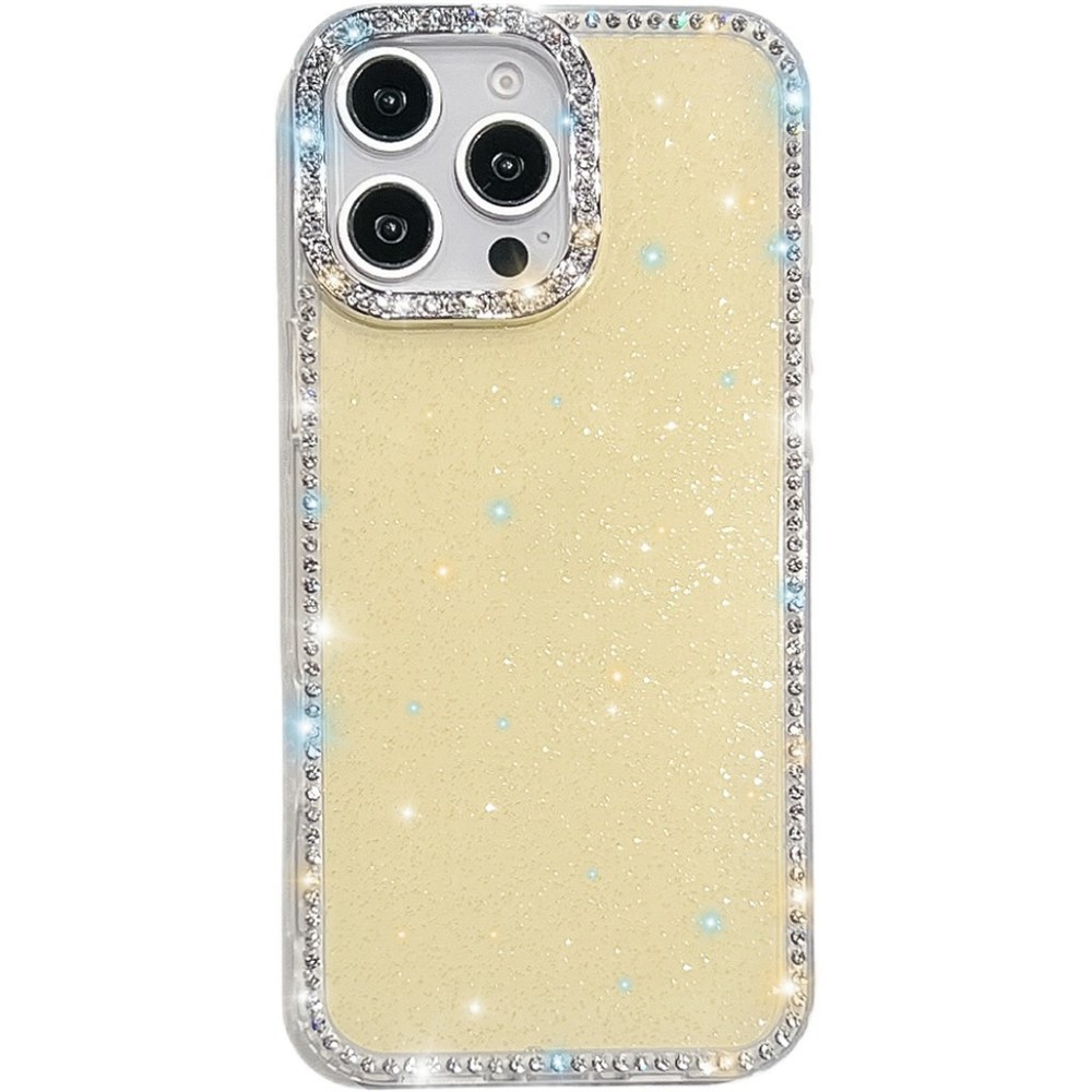 For iPhone 14 Pro Case Rhinestone Edge Glitter Back TPU + PC IMD Phone Cover - Glitter Light Yellow