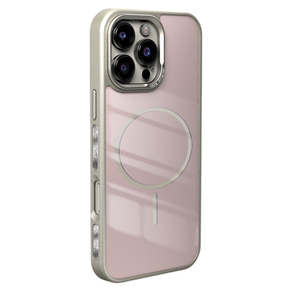 For iPhone 16 Pro Max Case Compatible with MagSafe Metal Lens Frame TPU + Acrylic Phone Back Cover - Silver