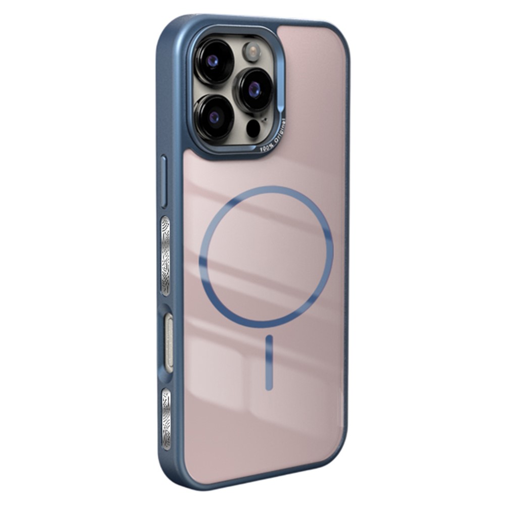 For iPhone 16 Pro Max Case Compatible with MagSafe Metal Lens Frame TPU + Acrylic Phone Back Cover - Blue