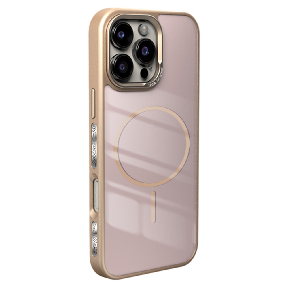 For iPhone 16 Pro Max Case Compatible with MagSafe Metal Lens Frame TPU + Acrylic Phone Back Cover - Desert Gold