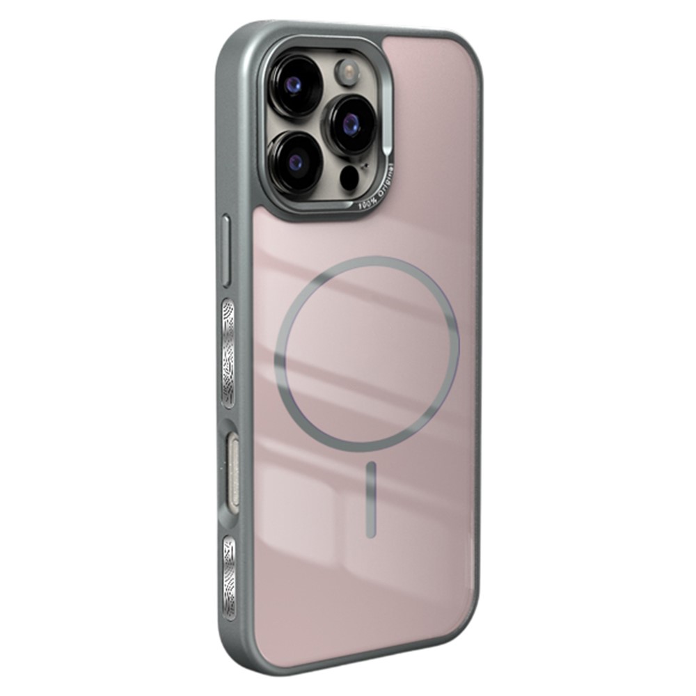 For iPhone 16 Pro Max Case Compatible with MagSafe Metal Lens Frame TPU + Acrylic Phone Back Cover - Titanium Grey