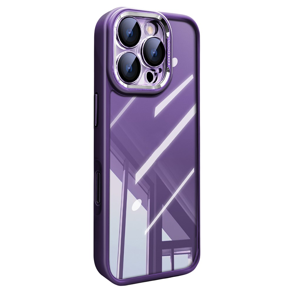 For iPhone 16 Pro Max Case PC + TPU Transparent Phone Cover with Detachable Camera Lens Film - Purple