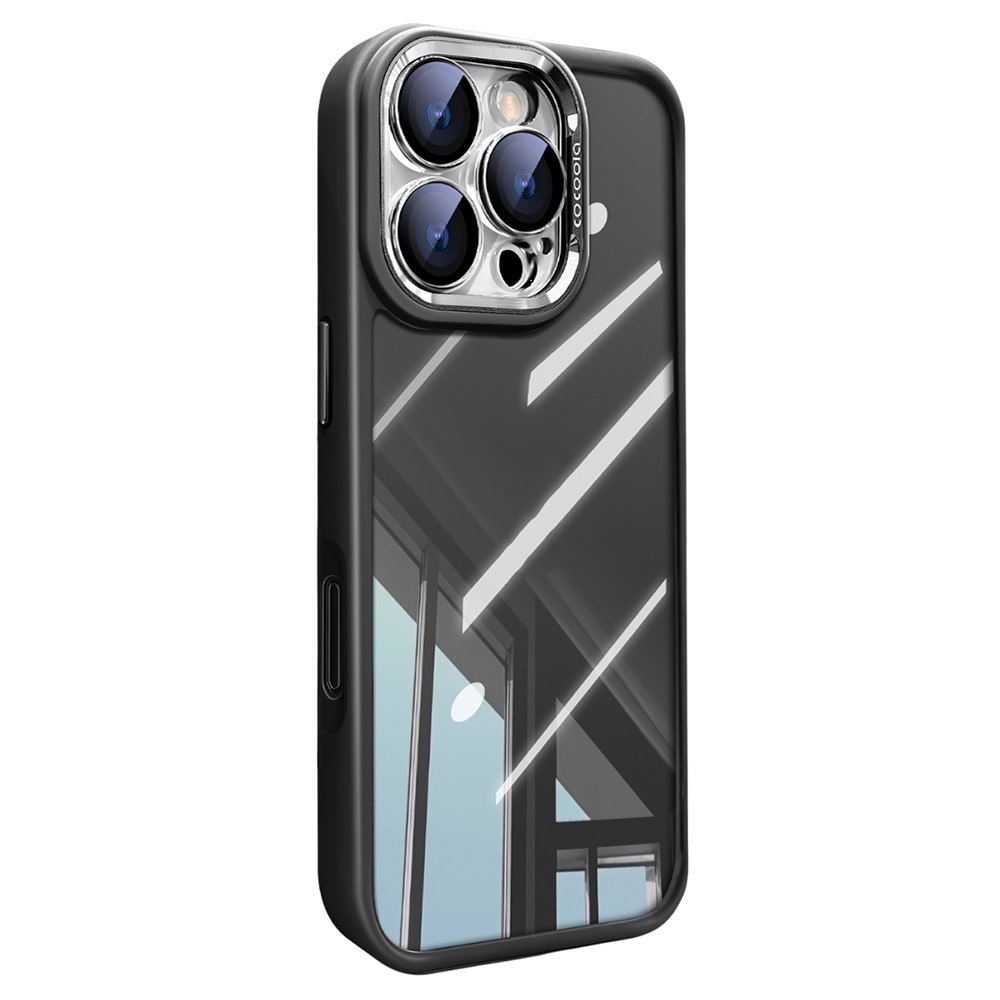 For iPhone 16 Pro Max Case PC + TPU Transparent Phone Cover with Detachable Camera Lens Film - Black