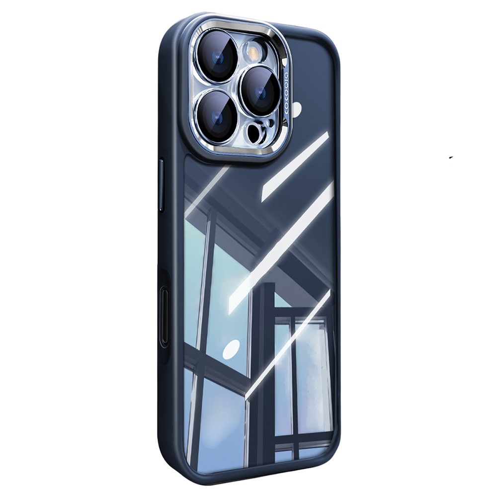 For iPhone 16 Pro Max Case PC + TPU Transparent Phone Cover with Detachable Camera Lens Film - Dark Blue
