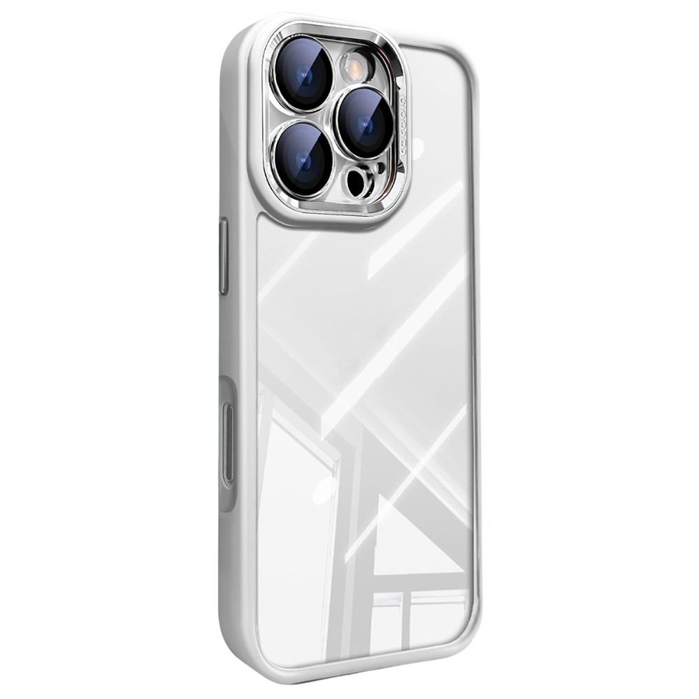 For iPhone 16 Pro Max Case PC + TPU Transparent Phone Cover with Detachable Camera Lens Film - White