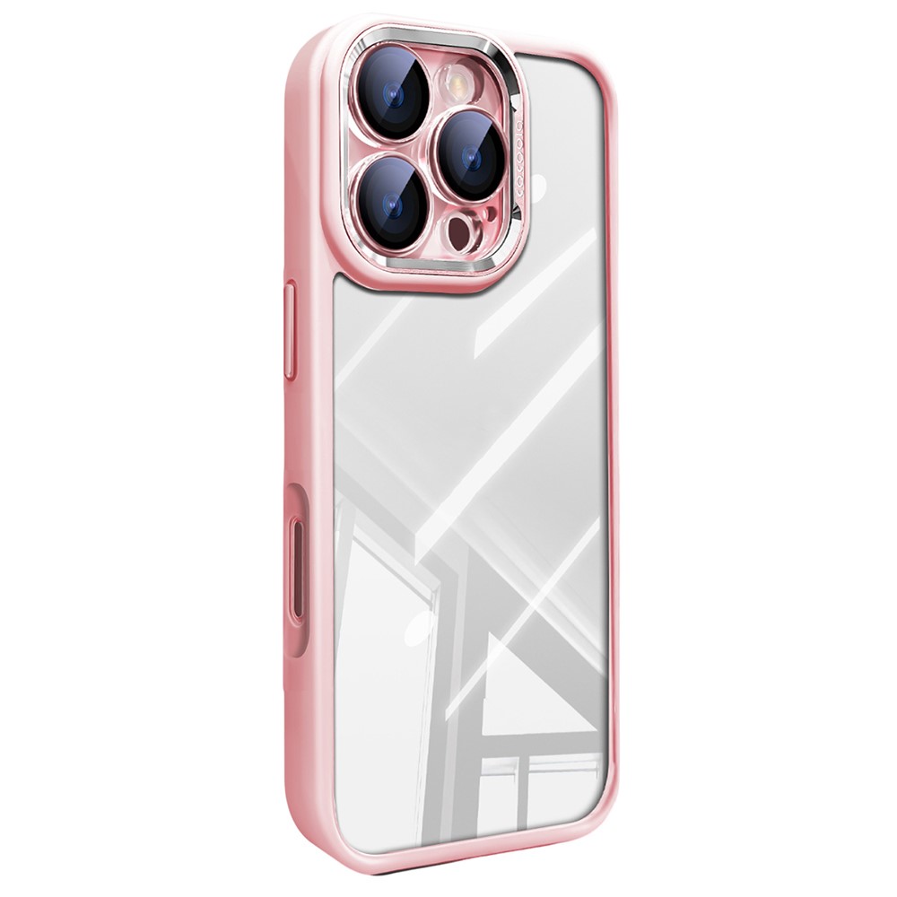 For iPhone 16 Pro Max Case PC + TPU Transparent Phone Cover with Detachable Camera Lens Film - Pink