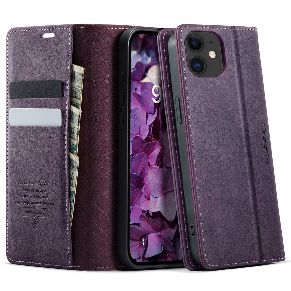 For iPhone 12 mini 5.4 inch Case CASEME 033 Series RFID Blocking Wallet Stand Calf Texture Leather Phone Cover - Purple