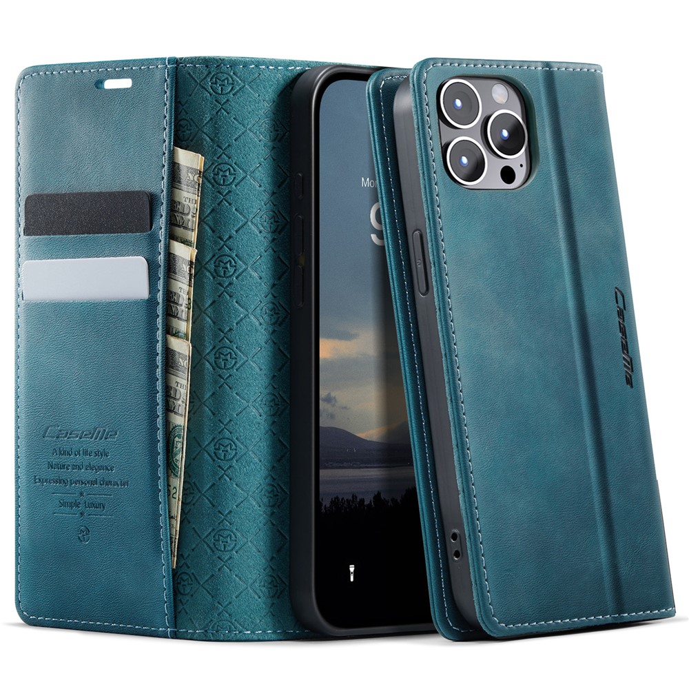 For iPhone 12 Pro Max 6.7 inch Case CASEME 033 Series RFID Blocking Wallet Stand Calf Texture Leather Phone Cover - Green