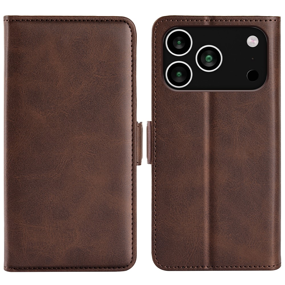 For iPhone 17 Pro Max Case Calf Texture Leather Wallet Phone Cover - Brown