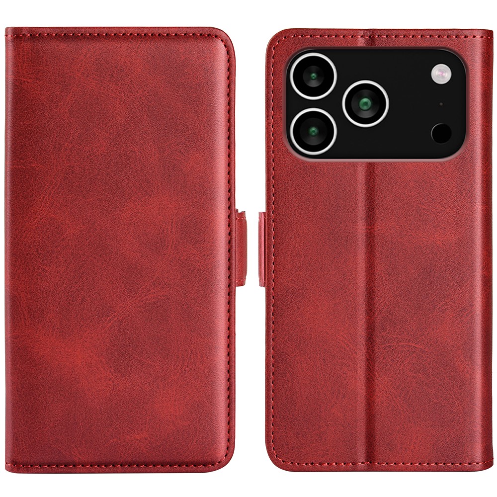 For iPhone 17 Pro Case Calf Texture Leather Wallet Phone Cover - Red