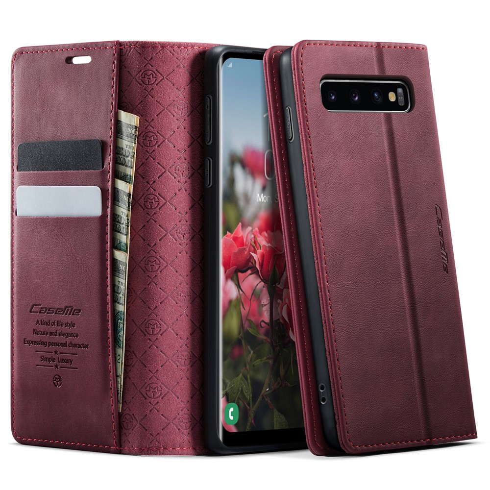 CASEME For Samsung Galaxy S10 Case  033 Series RFID Blocking Wallet Stand Calf Texture Leather Phone Cover - Red