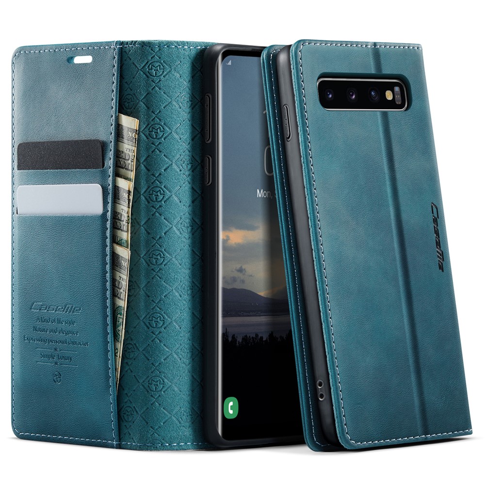 CASEME For Samsung Galaxy S10 Case  033 Series RFID Blocking Wallet Stand Calf Texture Leather Phone Cover - Green