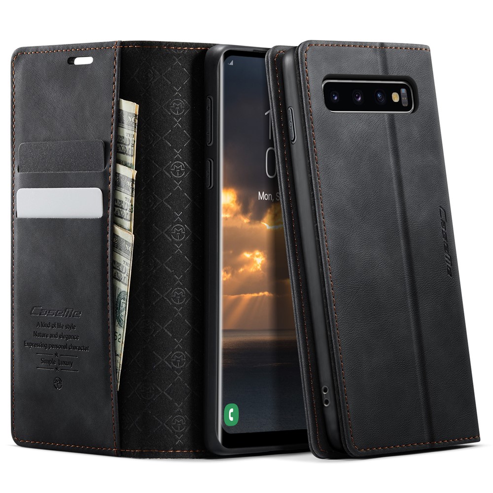 CASEME For Samsung Galaxy S10 Plus Case  033 Series RFID Blocking Wallet Stand Calf Texture Leather Phone Cover - Black