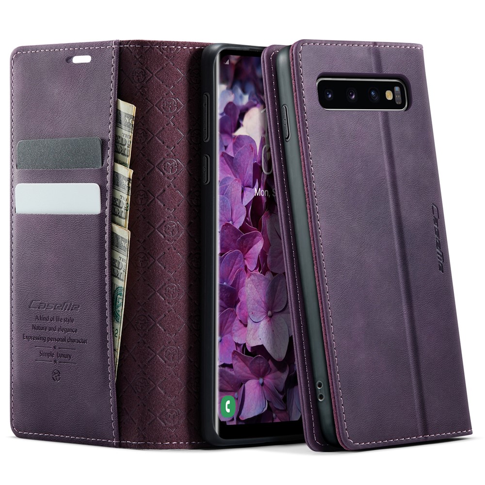 CASEME For Samsung Galaxy S10 Plus Case  033 Series RFID Blocking Wallet Stand Calf Texture Leather Phone Cover - Purple