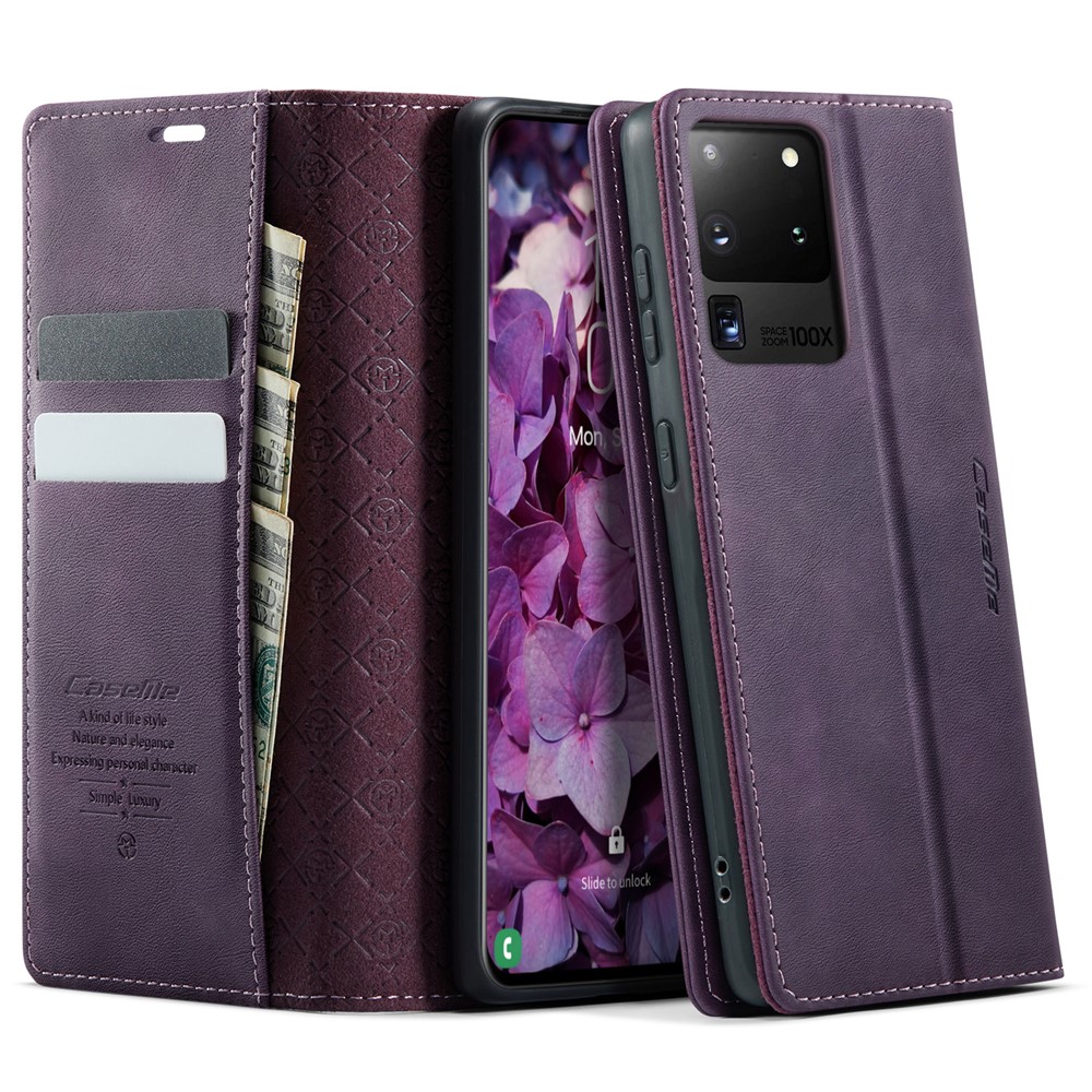 CASEME For Samsung Galaxy S20 Ultra Case  033 Series RFID Blocking Wallet Stand Calf Texture Leather Phone Cover - Purple