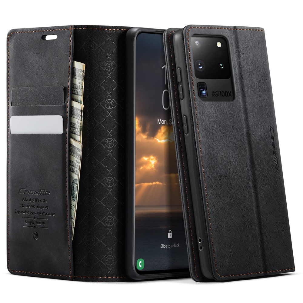 CASEME For Samsung Galaxy S20 Ultra Case  033 Series RFID Blocking Wallet Stand Calf Texture Leather Phone Cover - Black
