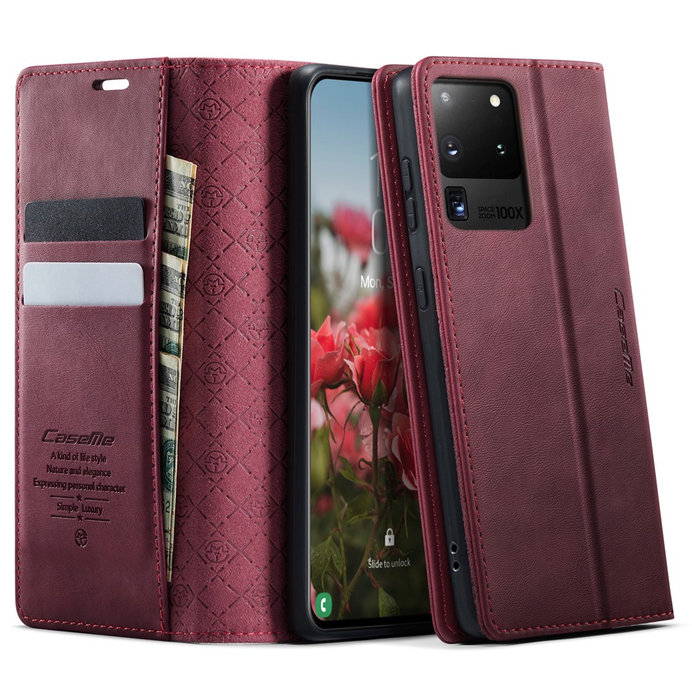CASEME For Samsung Galaxy S20 Ultra Case  033 Series RFID Blocking Wallet Stand Calf Texture Leather Phone Cover - Red