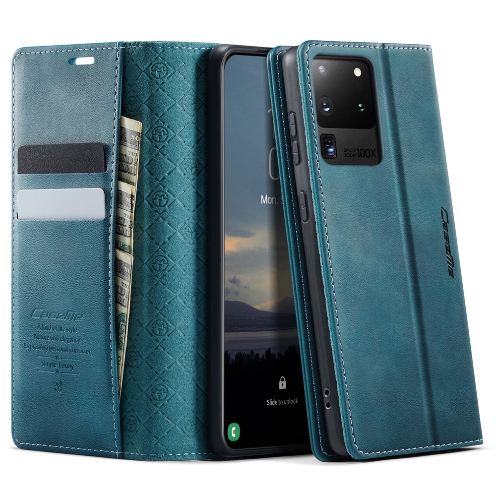 CASEME For Samsung Galaxy S20 Ultra Case 033 Series RFID Blocking Wallet Stand Calf Texture Leather Phone Cover - Green