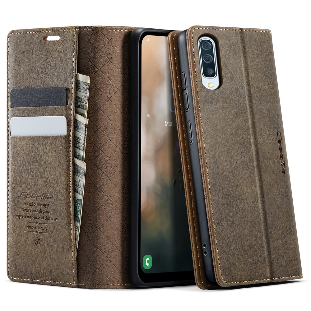 CASEME For Samsung Galaxy A50s / Galaxy A30s / Galaxy A50 Case 033 Series RFID Blocking Wallet Stand Calf Texture Leather Phone Cover - Coffee