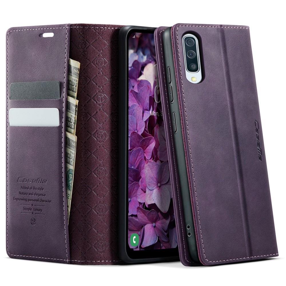 CASEME For Samsung Galaxy A50s / Galaxy A30s / Galaxy A50 Case 033 Series RFID Blocking Wallet Stand Calf Texture Leather Phone Cover - Purple