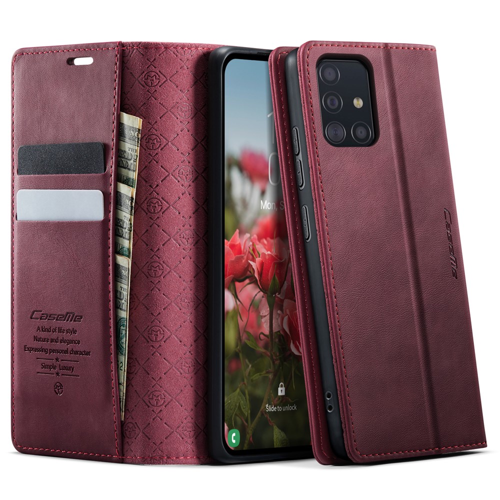CASEME For Samsung Galaxy A51 4G SM-A515 Case  033 Series RFID Blocking Wallet Stand Calf Texture Leather Phone Cover - Red